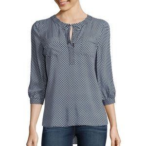 Stylus Tie Front Tunic Blouse Quarter Sleeve Top
